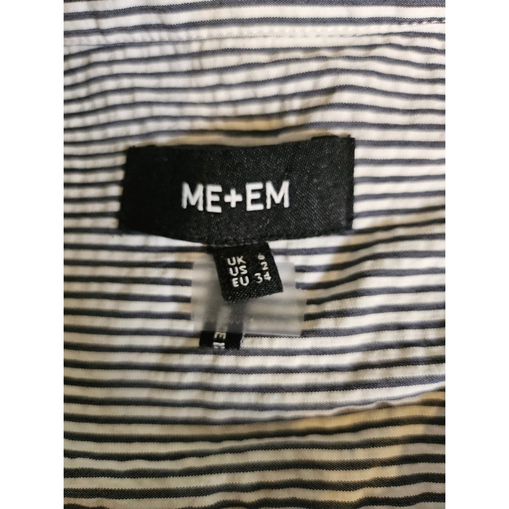 ME+EM Maxi Shirt Dress Women Size 2 Blue White Striped Puff Sleeve Tiered